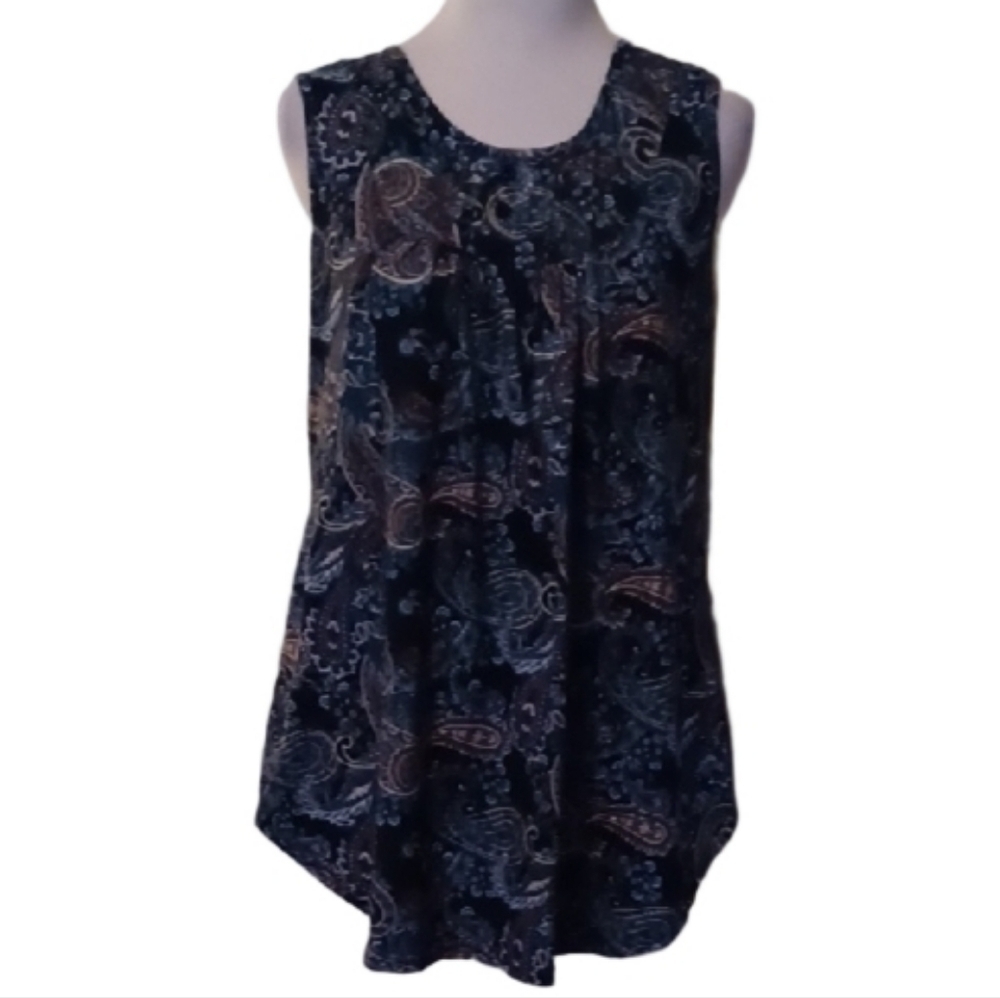 - Women's Sleeveless Paisley Top - Brown and Blue Size Large